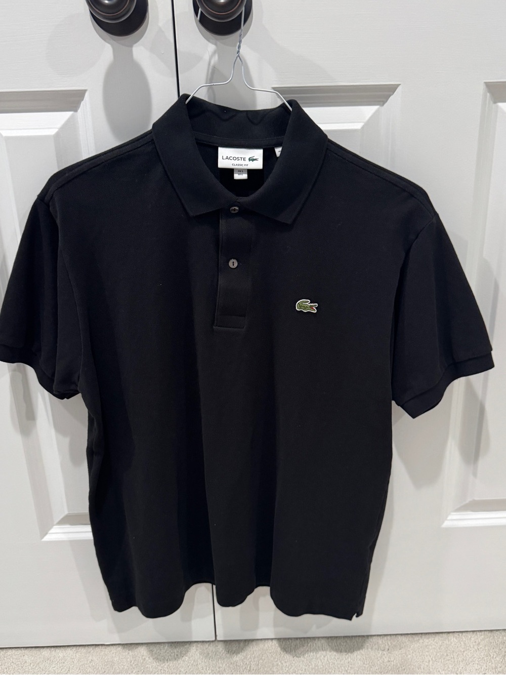 Lacoste Black Polo with Green Crocodile Logo Large